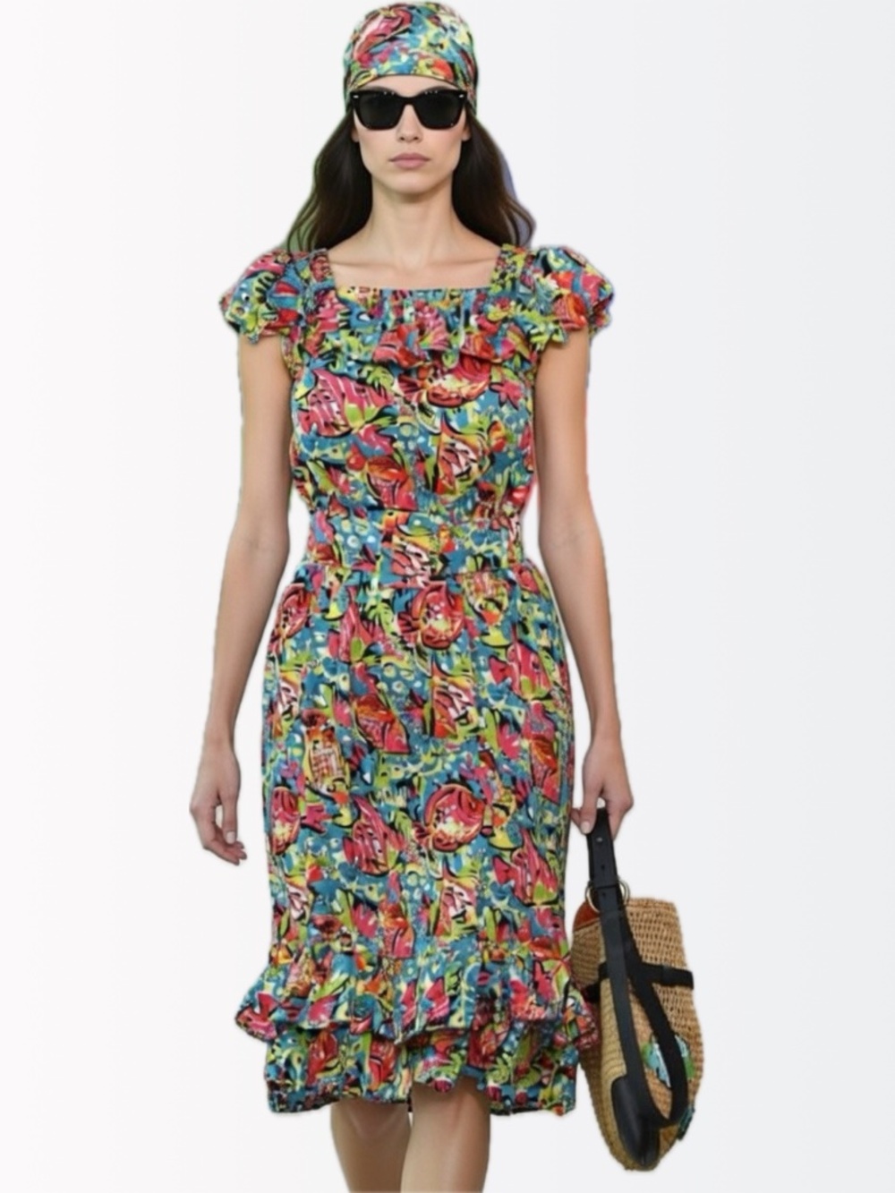 Michael Kors Collection $1975 Runway Aquatic Sealife Silk Ruffled Dress 6-8